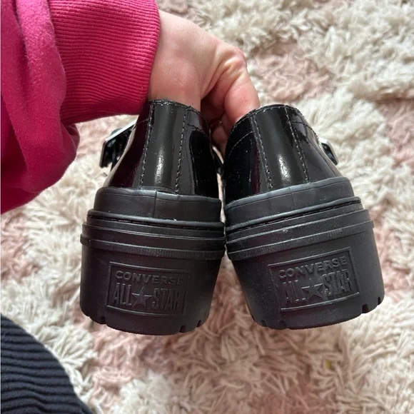 Converse Black Patent Triple-Buckle Platform Loafers - Picture 9 of 11